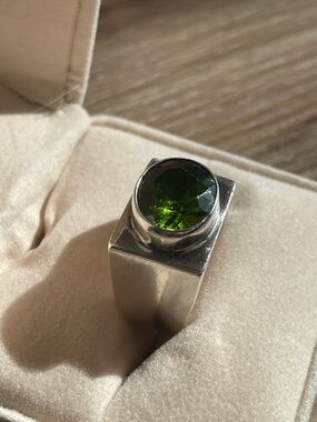 Thick 925 Silver Ring with Green peridot Gemstone